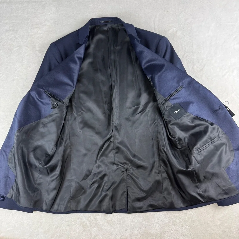 ASOS Tuxedo Blazer Mens 40 Navy Blue Satin Peak Lapel Formal Jacket Prom Wedding